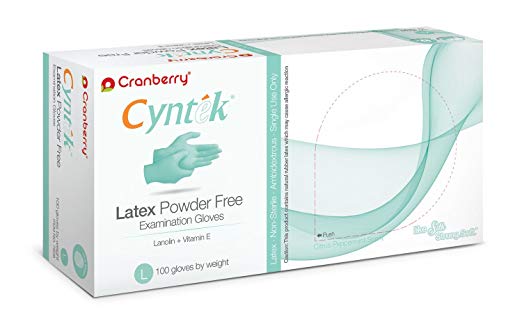 Cranberry USA CR7838case Cyntek Powder Free Exam Gloves, Large, Latex, Beaded-Cuff, Green (Pack of 1000)