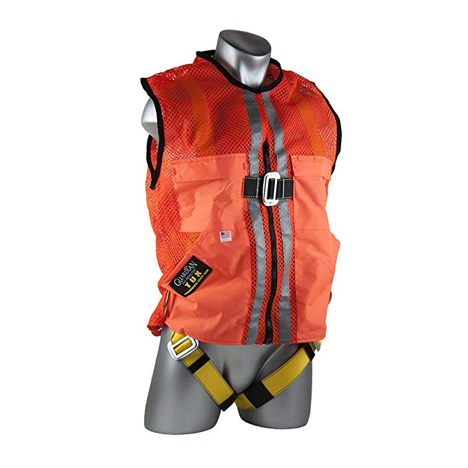 Guardian Fall Protection 02120 Orange Mesh Construction Tux Harness, Large