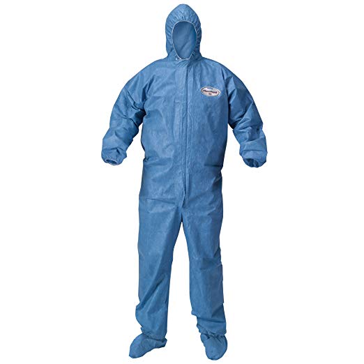 Kleenguard Chemical Resistant Suit, A60 Bloodborne Pathogen & Chemical Splash Protection Coveralls (45096), with Hood, Size 3X Extra Large (3XL), Blue, 20 Garments / Case