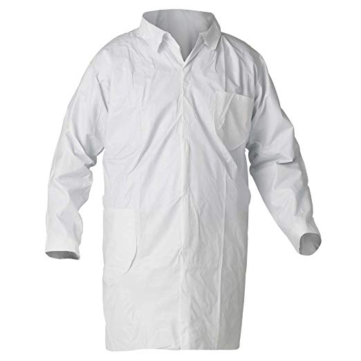 Kleenguard A40 Liquid & Particle Protection Lab Coats (44453), 4-Snap Closure, Knee Length, Open Wrists, White, Large, 30 / Case