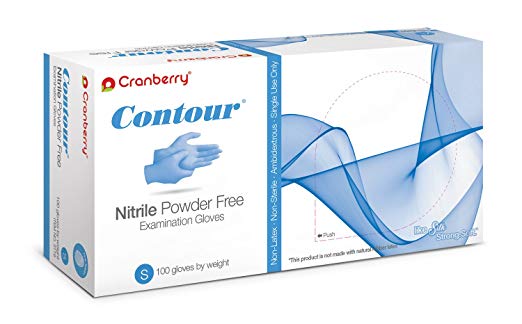 Cranberry USA CR3116case Contour Powder Free Exam Gloves, Small, Nitrile, Beaded-Cuff, Blue (Pack of 1000)