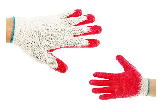 300 Pairs String Knit Red Palm Latex Dipped Gloves, Made in Korea