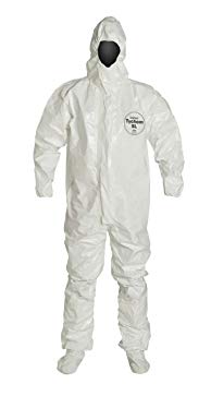 DuPont Tychem 4000 SL128T Disposable Chemical Resistant Coverall with Respirator Fit Hood, Elastic Cuff and Taped Seams, White, Small (Pack of 6)