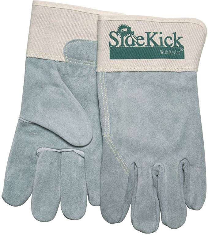 MCR Safety 16017L Side Kick Cow Leather Full Back Men's Gloves with Rubberized Cuff, Natural Pearl, Large, 1-Pair