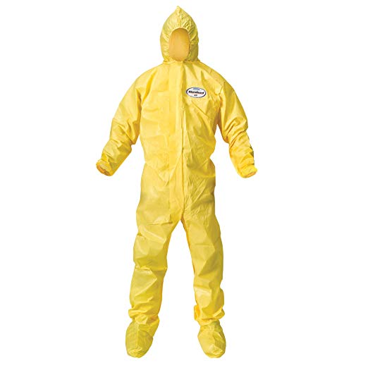 Kleenguard A70 Chemical Spray Protection Coveralls (00684) Suit, Hooded, Booted, Zip Front, Elastic Wrists, Size XL, Yellow, 12 Garments/Case