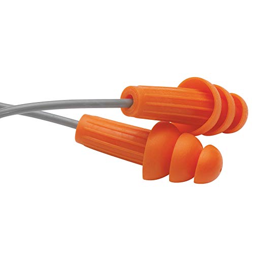 Jackson Safety H20 Reusable Triple Flange Ear Plugs (67221), NRR 26, Orange, Corded, Universal Size, 100 Pairs / Box, 4 Boxes / Case, 400 Pairs / Case