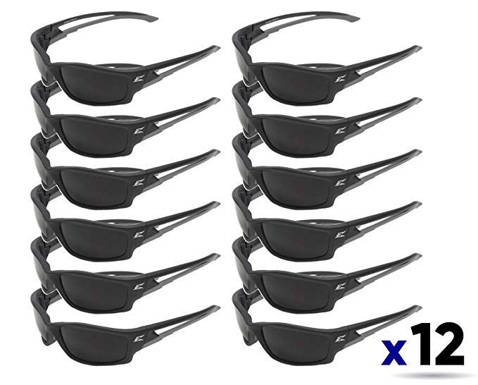 Edge Eyewear TSK216 Kazbek Polarized Safety Glasses, Black with Smoke Lens (12 Pack)