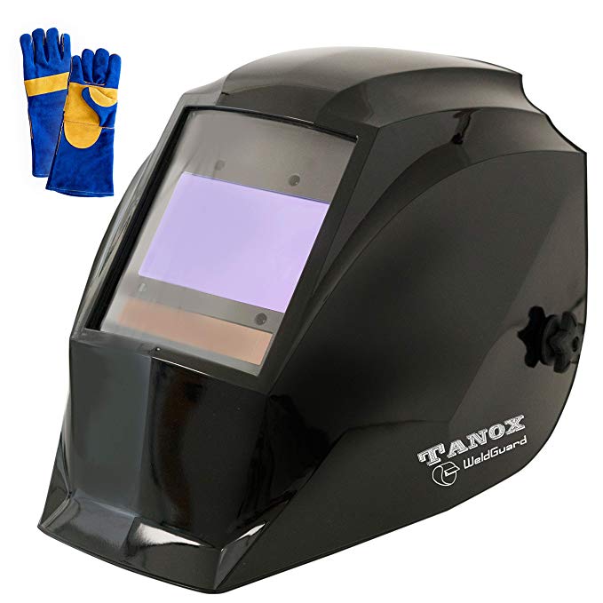 Tanox Professional Digital Auto Darkening Welding Helmet ADF-210S,16 Inch Fire Retardant Welding Gloves, Carrying Bag and spare lens