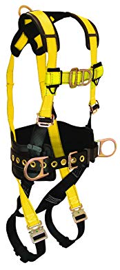 FallTech 7035QCFDL Journeyman FLEX Steel Belted Full Body Harness with 4 D-Rings, Quick Connect Legs, Mating Buckle Chest and 6-Inch Waist Pad, Yellow/Black, Large