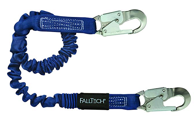 FallTech 8240A ElasTech, Aluminum SAL - Adjustable Single Leg with 2 Aluminum Snap Hooks, 4 1/2' to 6', Blue