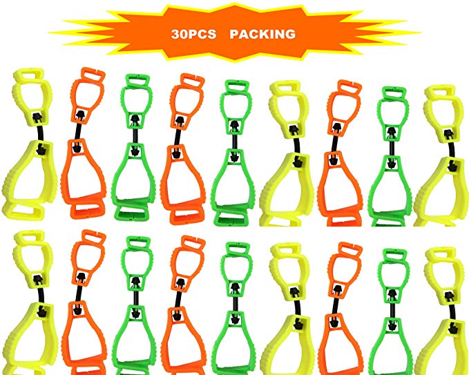 AT01 Mixed Color Safett Guard Glove Clips Belt Clips,Utility Catcher Clip Hook Belt Clips, Glove Carrier Clips, Safety Clips for Glove,Helmet, Earnuff, Mask, Cable, Cord, Rope (30 PCS PACK)
