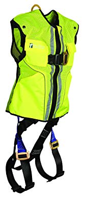 FallTech 7015LXL Hi-Vis Vest Harness, Non-Belted FBH - 1 Back D-Ring, Mating Buckle Legs and Chest, Contractor-Grade Reflective Vest, Lime, Large/X-Large, Lime/Blue