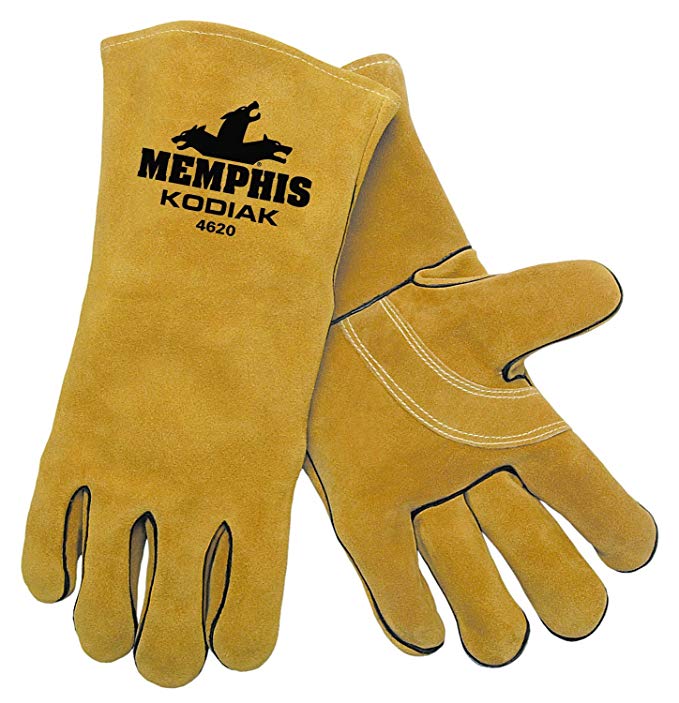 MCR Safety 4620 Kodiak Split Cow Leather Deluxe Welder Gloves with Reinforced Palm and Wing Thumb, Yellow, X-Large, 1-Pair