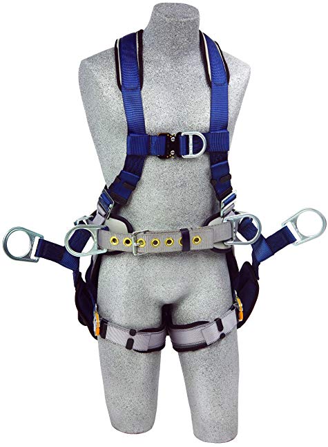 3M DBI-SALA ExoFit 1108650 Tower Climbing Harness, Front/Back/Side D-Rings, Belt/Back Pad, Seat Sling w/Position D-Rings, QC Buckles, Small, Blue/Gray