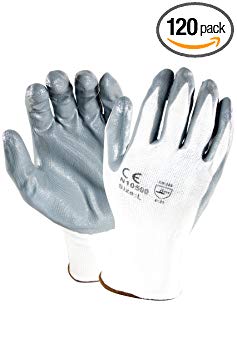 Azusa Safety N10500 13 gauge Knit Nylon Work Safety Gloves, Nitrile Coated Smooth Flat Finish Large 9