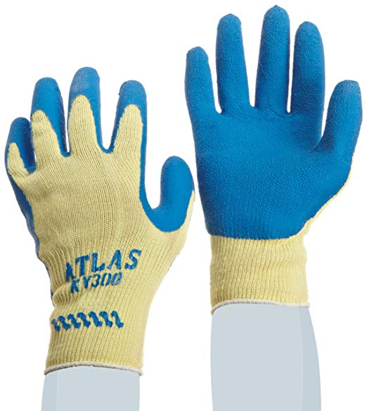 SHOWA Atlas KV300 Natural Rubber Palm Coating Glove, 10 Gauge Seamless Kevlar Liner, Cut Resistant, Small (Pack of 12 Pairs)