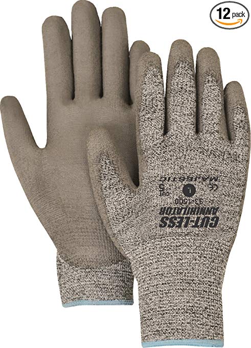 Majestic Glove 33-1500/S Industrial Gloves, Knit, Polyurethane Palm, Level 5, Small, Gray (Pack of 12)