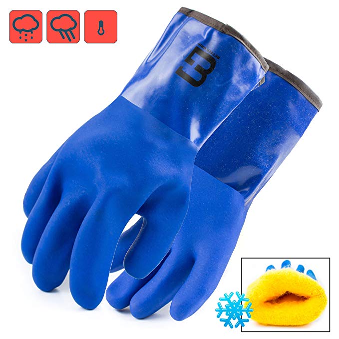 Better Grip Heavy Duty WINTERB Premium Double Coated PVC Cold Resistant Snow Blower Insulated Gloves, Large (Blue, 12 Pairs)