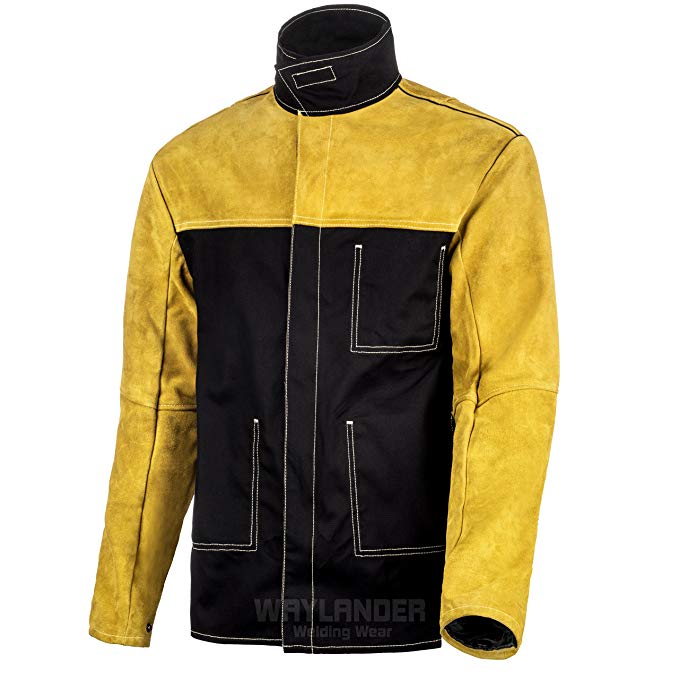 Waylander Welding Jacket Medium Split Leather Heat Fire Resistant Cotton Kevlar Stitched Cowhide